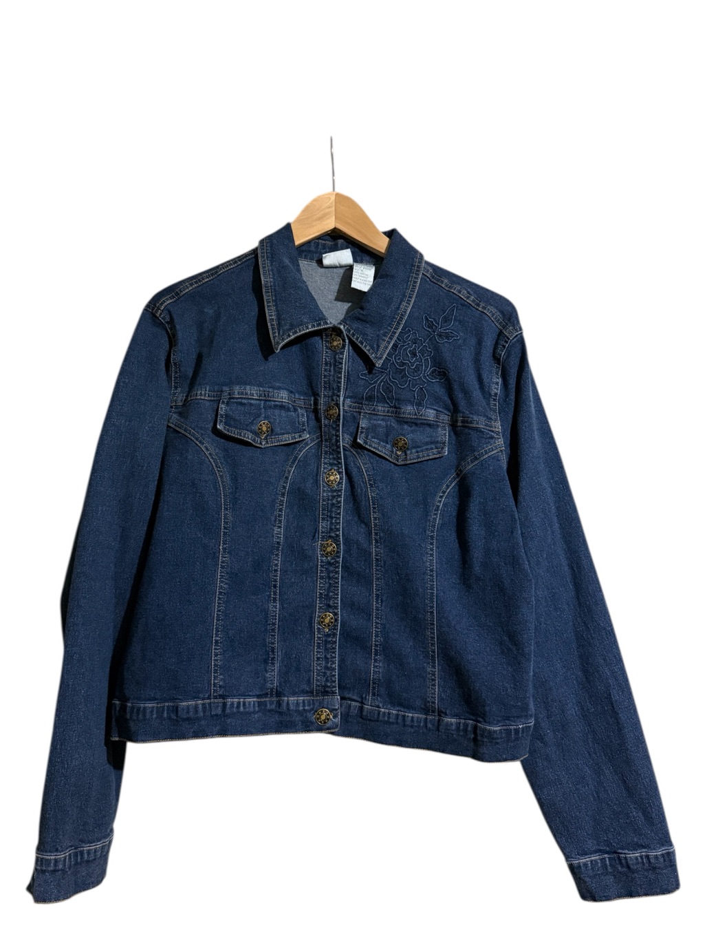 Floral Stitched Navy Denim Jacket